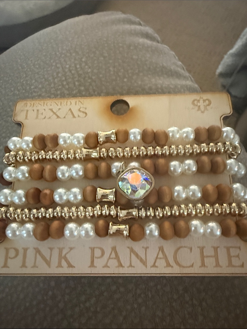 Pink Panache Gold and Tan Beaded Bracelet Set with Crystal Accent